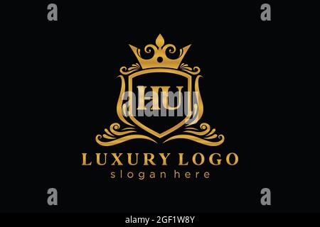 HU Letter Royal Luxury Logo Vorlage in Vektorgrafik für Restaurant, Royalty, Boutique, Cafe, Hotel, Heraldisch, Schmuck, Mode und andere Vektor illustrr Stock Vektor