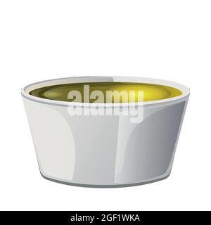 Gelbes Olivenöl in Schüssel im Cartoon-Stil. Stock Vektor