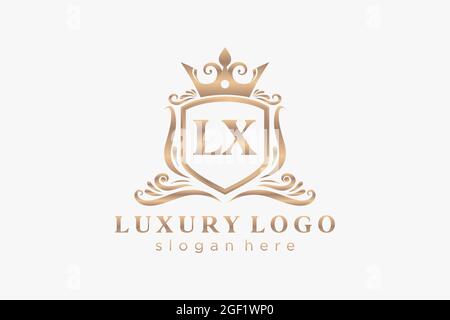 LX Letter Royal Luxury Logo Vorlage in Vektorgrafik für Restaurant, Royalty, Boutique, Cafe, Hotel, Heraldisch, Schmuck, Mode und andere Vektor illustrr Stock Vektor