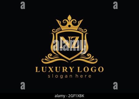 NZ Buchstabe Royal Luxury Logo Vorlage in Vektorgrafik für Restaurant, Royalty, Boutique, Cafe, Hotel, Heraldisch, Schmuck, Mode und andere Vektor illustrr Stock Vektor