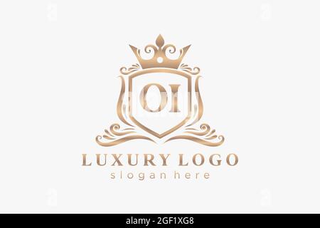 OI Letter Royal Luxury Logo Vorlage in Vektorgrafik für Restaurant, Royalty, Boutique, Cafe, Hotel, Heraldisch, Schmuck, Mode und andere Vektor illustrr Stock Vektor