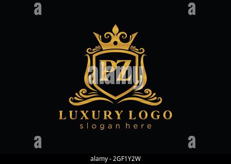 PZ Buchstabe Royal Luxury Logo Vorlage in Vektorgrafik für Restaurant, Royalty, Boutique, Cafe, Hotel, Heraldisch, Schmuck, Mode und andere Vektor illustrr Stock Vektor