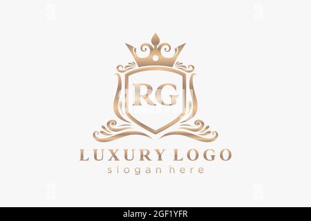 RG Letter Royal Luxury Logo Vorlage in Vektorgrafik für Restaurant, Royalty, Boutique, Cafe, Hotel, Heraldisch, Schmuck, Mode und andere Vektor illustrr Stock Vektor