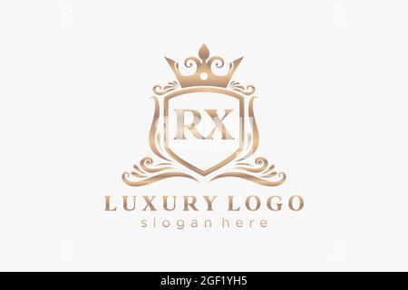 RX Buchstabe Royal Luxury Logo Vorlage in Vektorgrafik für Restaurant, Royalty, Boutique, Cafe, Hotel, Heraldisch, Schmuck, Mode und andere Vektor illustrr Stock Vektor