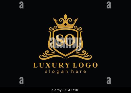 SO Letter Royal Luxury Logo Vorlage in Vektorgrafik für Restaurant, Royalty, Boutique, Cafe, Hotel, Heraldisch, Schmuck, Mode und andere Vektor illustrr Stock Vektor