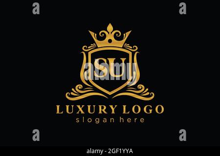 SU Letter Royal Luxury Logo Vorlage in Vektorgrafik für Restaurant, Royalty, Boutique, Cafe, Hotel, Heraldisch, Schmuck, Mode und andere Vektor illustrr Stock Vektor