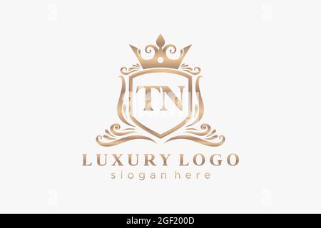 TN Letter Royal Luxury Logo Vorlage in Vektorgrafik für Restaurant, Royalty, Boutique, Cafe, Hotel, Heraldisch, Schmuck, Mode und andere Vektor illustrr Stock Vektor