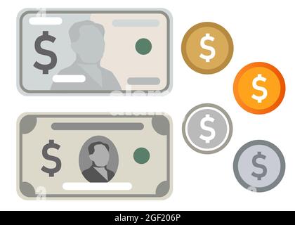 Symbol Geld USD Dollar Bargeld Papier Geld Währung Banknoten Münze einfache Farbe Vektor Illustration Stock Vektor