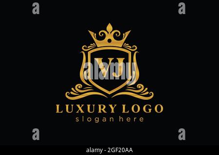 VJ Buchstabe Royal Luxury Logo Vorlage in Vektorgrafik für Restaurant, Royalty, Boutique, Cafe, Hotel, Heraldisch, Schmuck, Mode und andere Vektor illustrr Stock Vektor