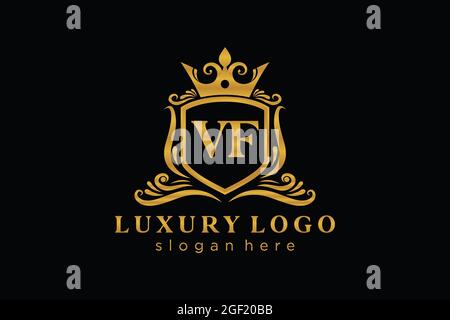 VF Buchstabe Royal Luxury Logo Vorlage in Vektorgrafik für Restaurant, Royalty, Boutique, Cafe, Hotel, Heraldisch, Schmuck, Mode und andere Vektor illustrr Stock Vektor
