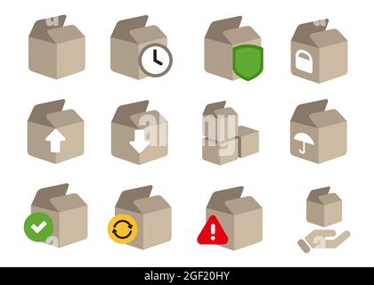 Icon Set Karton Karton Transaktion Status Schritt PROM genehmigte Bestellung auf Prozess abgelehnt Lieferung erhalten Stock Vektor