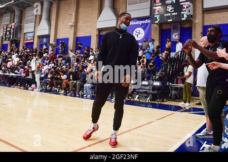 Indiana Pacers Shooting Guard Cassius Stanley feiert während der 2021 CIF Southern Section Championship Basketball-Spiel am Freitag, 11. Juni 2021, i Stockfoto