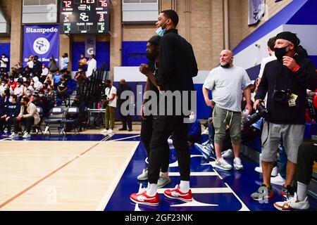 Indiana Pacers Shooting Guard Cassius Stanley feiert während der 2021 CIF Southern Section Championship Basketball-Spiel am Freitag, 11. Juni 2021, i Stockfoto