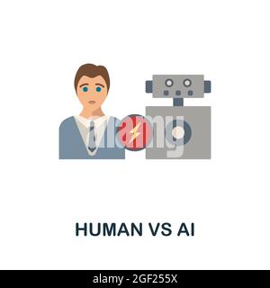 Menschliches vs. Ai flaches Symbol. Farbiger Schild aus der futuritischen Technologie-Kollektion. Creative Human vs Ai Icon Illustration für Web-Design, Infografiken und Stock Vektor