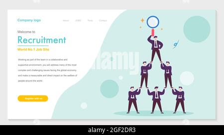 Erfolgreiche Dream Team flat 3d isometrisches Geschäftskonzept Web-Vektor-Illustration. Teamarbeit Geschäftsleute Pyramide zu erreichen Lupe. Stock Vektor