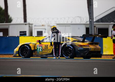 72 Dries Vanthoor (bel), Martin Maxime (bel), Parente Alvaro (prt), HubAuto Racing, Porsche 911 RSR - 19, Aktion während der 24 Stunden von Le Mans 2021, 4. Lauf der FIA-Langstrecken-Weltmeisterschaft 2021, FIA WEC, auf dem Circuit de la Sarthe, vom 21. Bis 22. August, 2021 in Le Mans, Frankreich - Foto Joao Filipe / DPPI Stockfoto