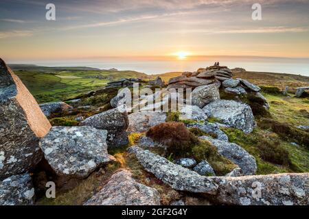 Zennor Hill; Sonnenuntergang; Cornwall; Großbritannien Stockfoto