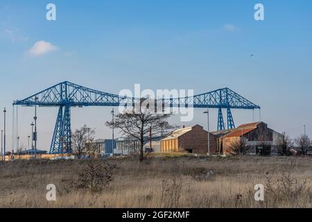 Schwebefähre über dem River Tees, Middlesbrough, Teesside aus North shore Stockfoto