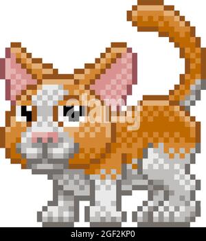 Pet Cat Pixel Art Tier Retro Videospiel Cartoon Stock Vektor