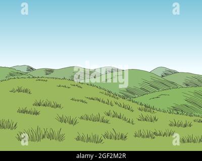 Hügel Grafik Farbe Landschaft Skizze Illustration Vektor Stock Vektor