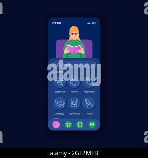 Anwendung zum Lesen Nacht Smartphone Interface Vektor-Vorlage Stock Vektor