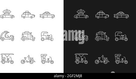 Lineare Symbole für Taxicab-Typen, die für den dunklen und hellen Modus eingestellt sind Stock Vektor