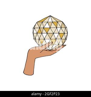 Vintage Mystic Crystal Ball in weiblicher Hand-Zeichnung drucken Stock Vektor