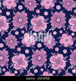 Nahtloses lila Blütenmuster. Dekoration schöne Hintergrund-Design. Zeichnung Vintage floral Textil Mode. Stock Vektor
