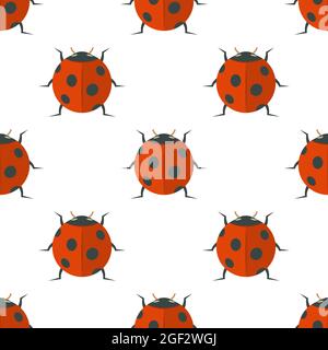 Nahtloser Hintergrund aus einem Satz Marienkäfer. Bugs-Muster, Vektordarstellung. Stock Vektor