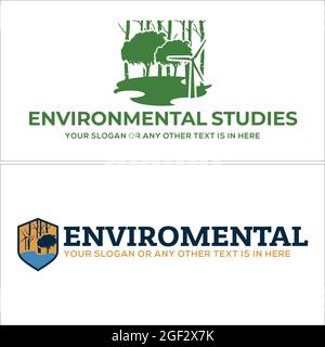 Umwelt mit Baum und Windrad Wald Logo Design Stock Vektor