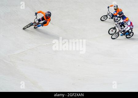 ARNHEM, NIEDERLANDE - 22. AUGUST: Merel Smulders of the Netherlands während der UCI BMX-Weltmeisterschaft 2021 in Papendal am 22. August 2021 in Arnhem, Niederlande (Foto: Rene Nijhuis/Orange Picturs) Stockfoto