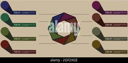 Ein Infografik-Design, das acht Textfelder zeigt, in die Sie die entsprechenden Felder einfügen können, um den Prozess von Wachstum und Erfolg zu erklären Stock Vektor