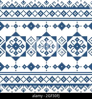 Zmijanjski vez traditionelle Vektor-Volkskunst nahtlose Muster - Textil- oder Stoffdruck-Design inspiriert von Designs aus Bosnien und Herzegowina Stock Vektor