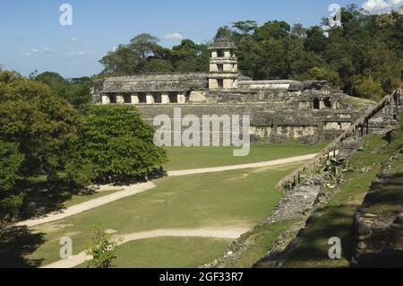 Der Palast, Palenque, Yucatan, Mexiko Stockfoto