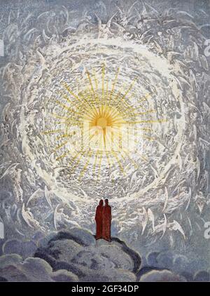 DANTE UND BEATRICE im Himmel, wie Gustave Doré 1868 einen Teil von Dantes Göttlicher Komödie illustriert hat Stockfoto