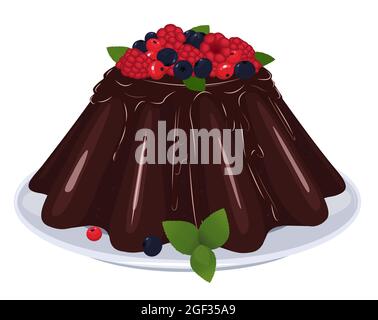 Schokoladen-Cupcake mit Schokoladencreme und Beeren auf weißem Hintergrund Stockfoto