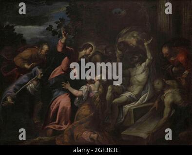 Andrea Vicentino (1539-1614). Italienischer Maler. Die Auferweckung von Lazarus, c. 1600. Öl auf Leinwand, 114 x 146 cm. Nationalmuseum der Schönen Künste Valletta. M Stockfoto