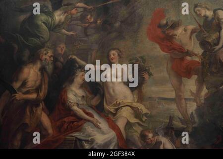 Theodoor van Thulden (1606-1669). Flämischer Maler. Allegorie der niederländischen Stadt Antwerpen. Die reich gekleidete allegorische weibliche Figur, sitzend auf einem Th Stockfoto