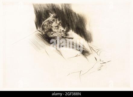 Whistler Asleep (James Abbott McNeill Whistler), Drypoint-Porträtstich von Giovanni Boldini, 1897 Stockfoto