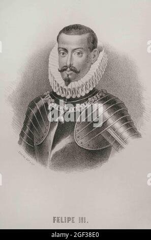 Philipp III. (1578-1621). König von Spanien (1598-1621) und auch, wie Philipp II, König von Portugal, Neapel, Sizilien und Sardinien. Porträt, 19. Jahrhundert. Illus Stockfoto