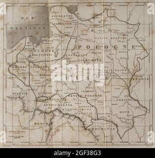 Allgemeine Karte von Polen. Gestochen von Lemaitre. Geschichte Polens, von Charles Foster. Panorama Universal, 1840. Stockfoto