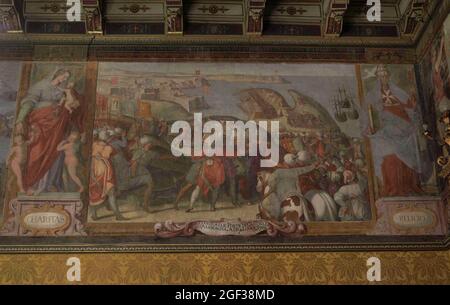 Palast des Großmeisters, 16.-18. Jahrhundert. Residenz des Großmeisters des Ordens des Heiligen Johannes. Fresko, das die Wände der schmückt Stockfoto