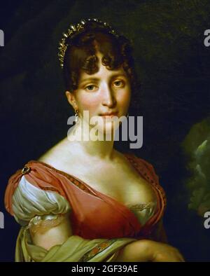 Hortense de Beauharnais, Königin von Holland, Anne-Louis Girodet-Trioson, 1805 - 1809 Niederländisch, Niederlande. Öl auf Leinwand, 60 × 49. Hortense war die Stieftochter von Kaiser Napoleon. Durch ihre Ehe mit Napoleons Bruder Lodewijk Napoleon wurde sie 1806 Königin von Holland. Die Ehe war erfolglos und Hortense dachte, Holland sei ein kaltes und düsteres Land. Sie zog es vor, bei ihren Söhnen in Paris zu leben, vor Gericht. Stockfoto