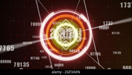 Bild von qr-Code, Scanning und Zahlen, die im Hintergrund über das Raster wechseln Stockfoto