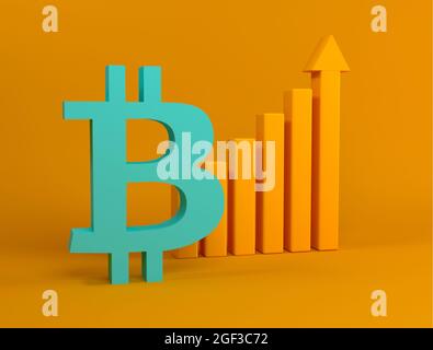 Bitcoin-Symbol mit Wachstumsdiagramm. Internationale Börse. Schwankungen und Prognosen der Kryptowährungsrate. Bitcoin-Wachstumsdiagramm illustrati Stockfoto