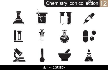 Chemie-Symbolsatz. Einfacher Satz chemischer Vektorsymbole für das Webdesign Stock Vektor