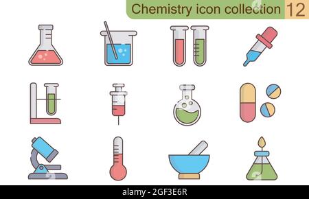 Chemie-Symbolsatz. Einfacher Satz chemischer Vektorsymbole für das Webdesign Stock Vektor