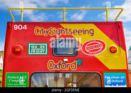 Oxford Citysightseeing Open Top City Tour Bus, Oxford, England, Vereinigtes Königreich Stockfoto