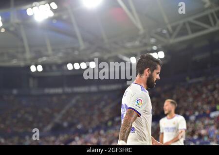 Valencia, Spanien. August 2021. ISCO von Real Madrid gesehen während der Runde 2 der LaLiga Santander 2021/2022 Spiel zwischen Levante UD und Real Madrid CF im Estadio Ciudad de Valencia.Endstand; Levante UD 3:3 Real Madrid CF. (Foto von Germán Vidal/SOPA Images/Sipa USA) Quelle: SIPA USA/Alamy Live News Stockfoto