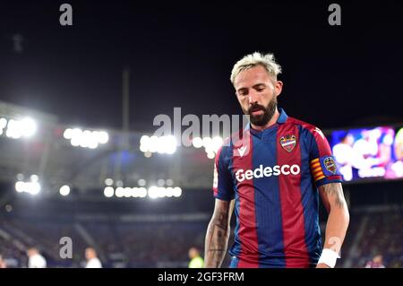 Valencia, Spanien. August 2021. Jose Luis Morales von Levante UD gesehen während der Runde 2 der LaLiga Santander 2021/2022 zwischen Levante UD und Real Madrid CF im Estadio Ciudad de Valencia.Endstand; Levante UD 3:3 Real Madrid CF. (Foto von Germán Vidal/SOPA Images/Sipa USA) Quelle: SIPA USA/Alamy Live News Stockfoto